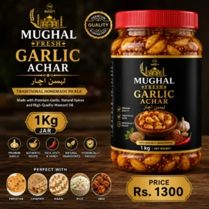 Mughal Fresh Garlic Achar – 1kg Jar | Traditional Homemade Pickle