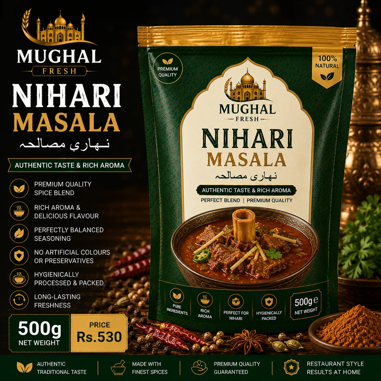 Mughal Fresh Nihari Masala – 500g Pouch | Premium Spice Blend Mughal Fresh Nihari Masala – 500g Pouch | Premium Spice Blend